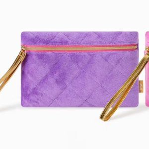 NWOT Ipsy Purple Fuzzy Quilted Makeup Bag